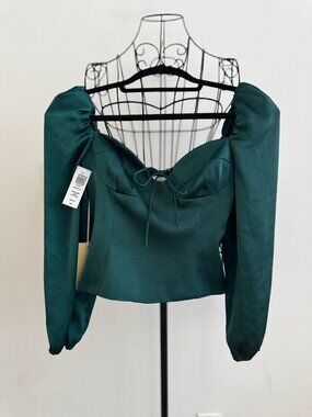 Aritzia Wilfred Novella Satin Blouse Aventurine Green